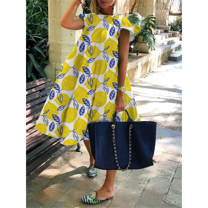 Women's  Lemon Print Holiday Dress