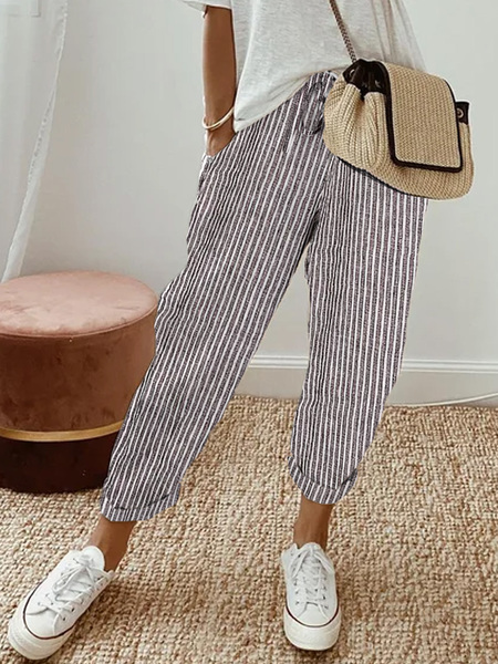 Plus Size Loose Striped Casual Pants