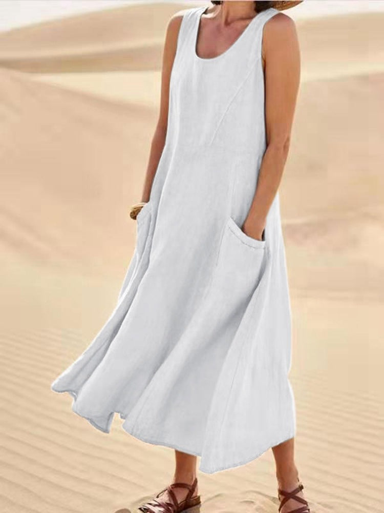 Sleeveless Cotton Linen Maxi Dress