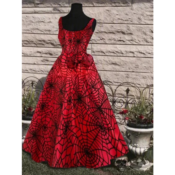 Halloween Spider Web Print Sleeveless Gown Dress