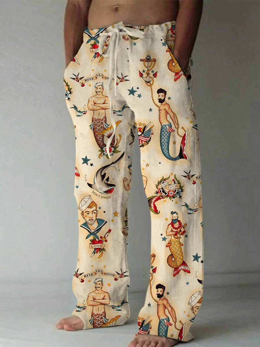 Men's Mermaid Sailor Print  Loose Fit Pants