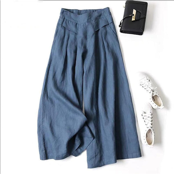 Women's Culottes Wide Leg Pants Trousers 100% Cotton Black White Yellow High Waist Casual Lounge Casual Daily Holiday Pocket Full Length Comfort Plain