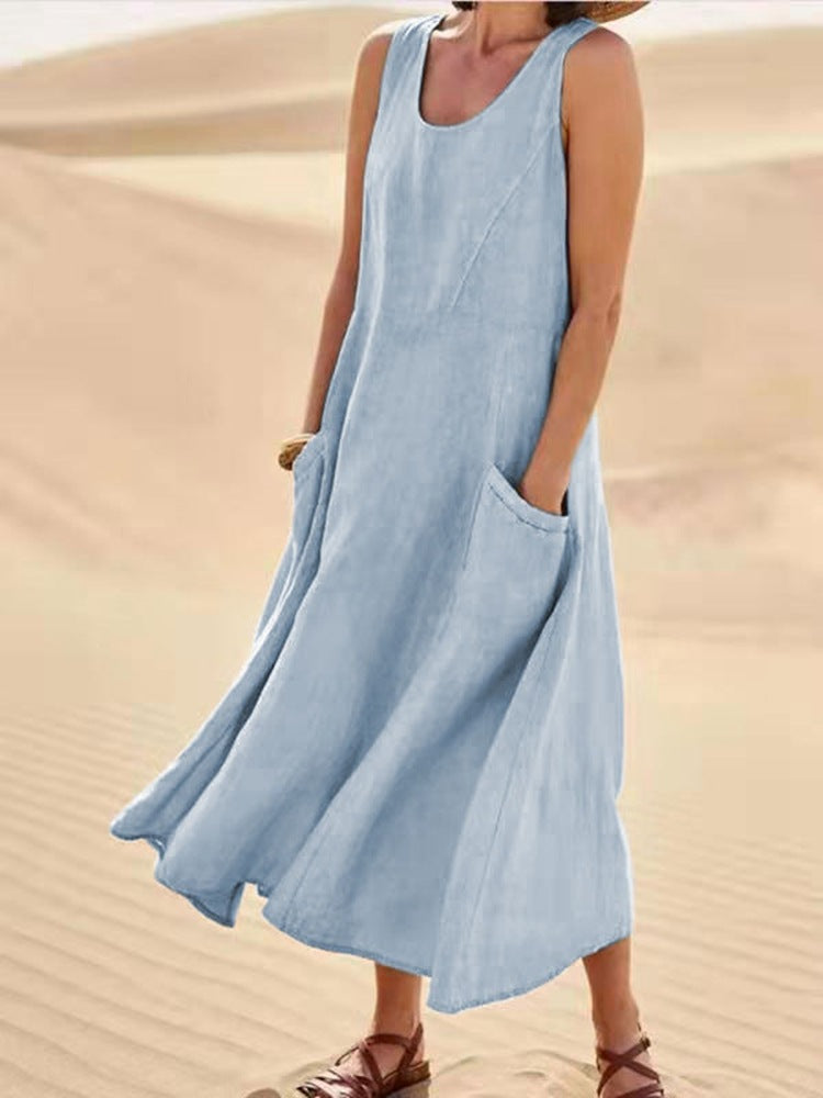 Sleeveless Cotton Linen Maxi Dress