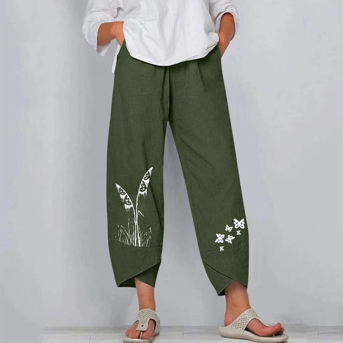 Solid color plus size women's simple loose casual ninth pants