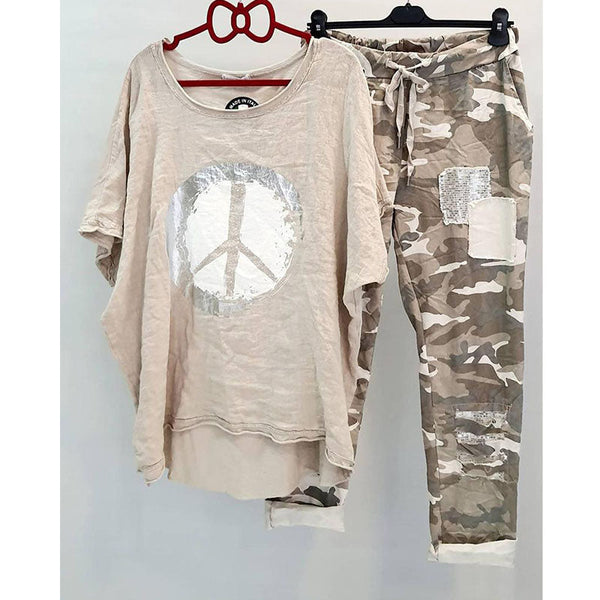 Women's Short Sleeve Top Camo Pants Two Piece Set