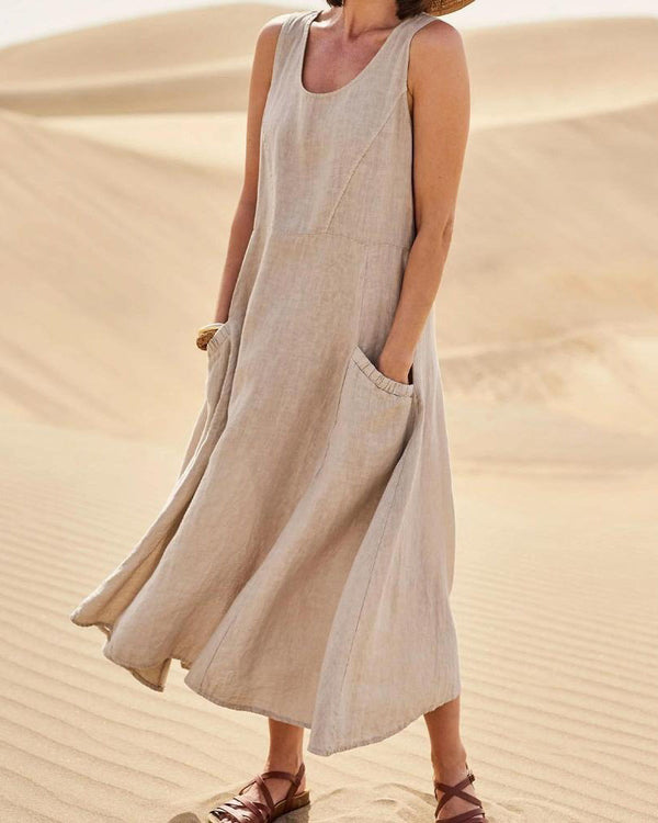 Sleeveless Cotton Linen Maxi Dress